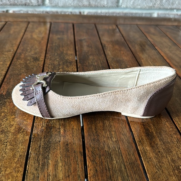 Janie and Jack Girls 11 Toddler Tan Suede with Brown Leather Accents - Picture 5 of 12